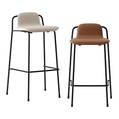 Modern Bar Stools With Black Metal Frame And Beige Brown Fabric Seats 3d model