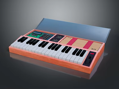 Portable Electronic Keyboard in Orange Case with Black White Keys Colorful Panels and Control Panel 3d model