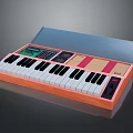 Portable Electronic Keyboard in Orange Case with Black White Keys Colorful Panels and Control Panel