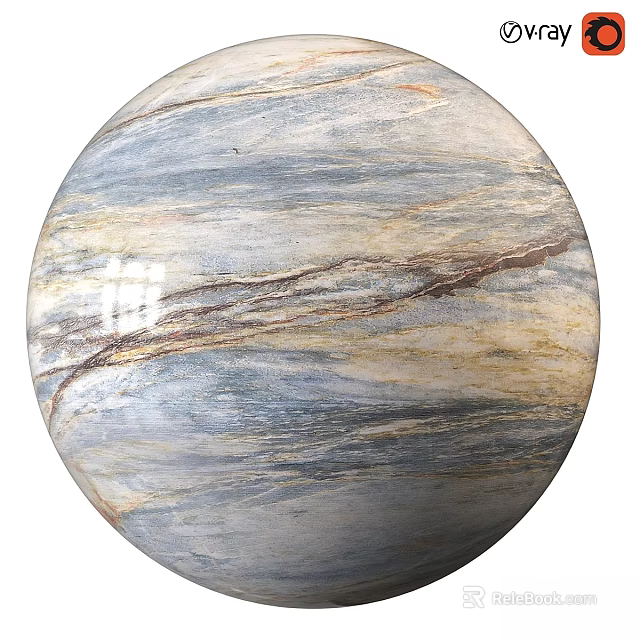 Spherical Component With Natural Marble Texture And Blue Gray Yellow Tones 3d model