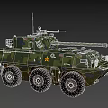 Military Camouflage Tank With Six Wheels Top Cannon And Yellow Five Pointed Star
