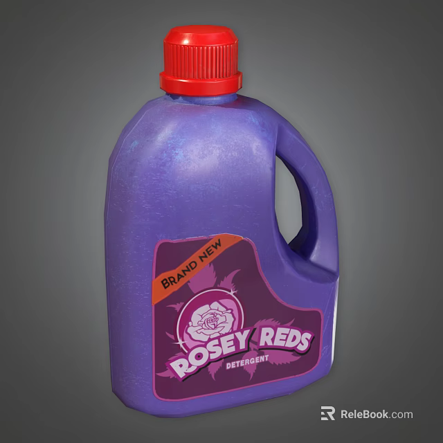 Brand New Rosey Reds Laundry Detergent In Purple Bottle With Red Cap And Rose Design 3d model 