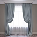 Light Blue Elegant Curtains With Tied Back Design And Double Layer Soft Fabric 3d model