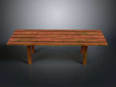 Rustic Long Wooden Table With Natural Wood Grain And Sturdy Legs 3d model