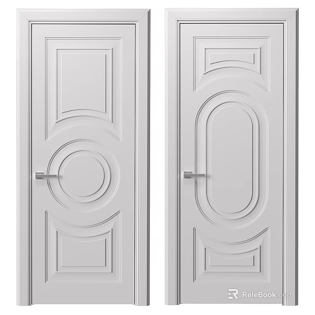 Elegant White Swing Doors Featuring Decorative Carved Patterns And Modern Handles 3d model 