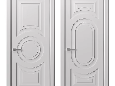 Elegant White Swing Doors Featuring Decorative Carved Patterns And Modern Handles 3d model