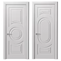 Elegant White Swing Doors Featuring Decorative Carved Patterns And Modern Handles
