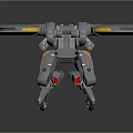 Mechanical Robot Character With Gray Yellow Rotors Mechanical Legs and Thruster Appendages Design