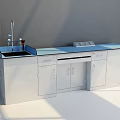 Practical Functional Table With Blue Countertop Faucet Drawers And White Storage Cabinets 3d model