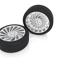 Two Modern Car Tires With Silver Alloy Wheels And Tread Pattern Design