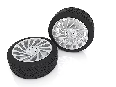 Two Modern Car Tires With Silver Alloy Wheels And Tread Pattern Design 3d model Two Modern Car Tires With Silver Alloy Wheels And Tread Pattern Design 3d model