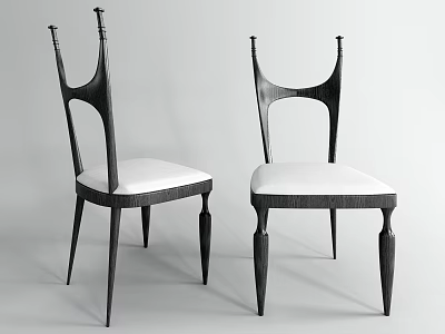 Modern Single Chair With Black Frame White Cushion And Unique Backrest Design 3d model