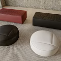 Modern Textured Ottomans Including Red Rectangular Black Round And White Round Designs On Carpet 3d model