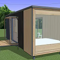 Modern Wooden House With Dark Light Wood Exterior Porch White Chairs Table Green Grass