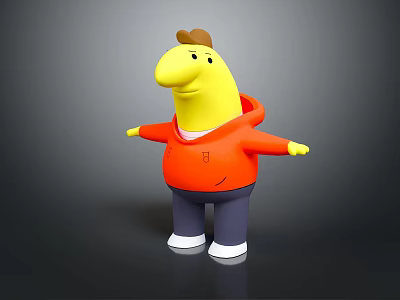 Cartoon Character Creature With Yellow Body Orange Hoodie Brown Hat Blue Pants White Shoes 3d model