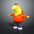 Cartoon Character Creature With Yellow Body Orange Hoodie Brown Hat Blue Pants White Shoes