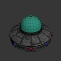 Sci-Fi UFO Model With Green Alien Inside Transparent Dome Colored Lights On Base Metallic Exterior 3d model