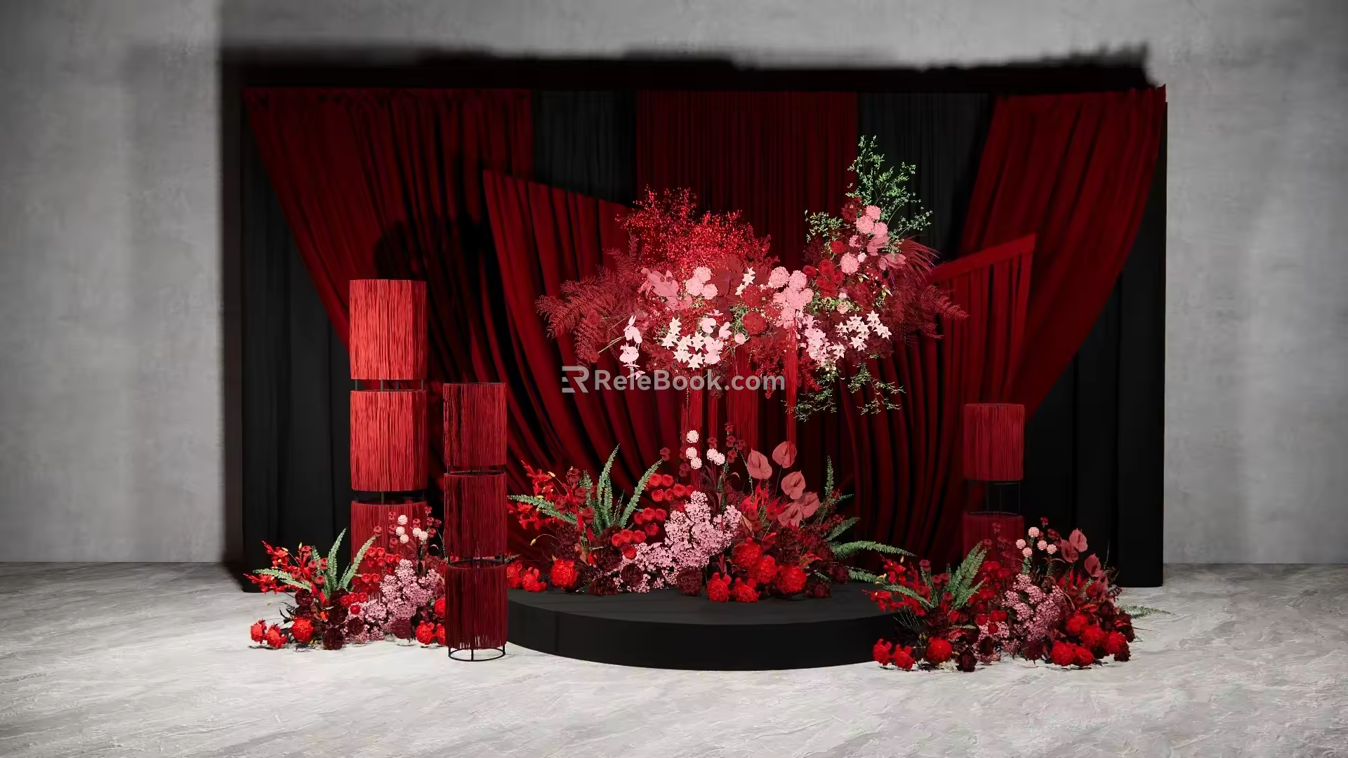 New Chinese Style Beautiful Chen Red Cloth Mantle Display Area 3d model