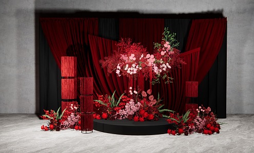 New Chinese Style Beautiful Chen Red Cloth Mantle Display Area 3d model