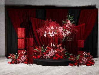 New Chinese Style Beautiful Chen Red Cloth Mantle Display Area 3d model