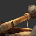 Ancient Medieval Catapult Weapon Featuring Wooden Frame Wheels And Stone Projectile