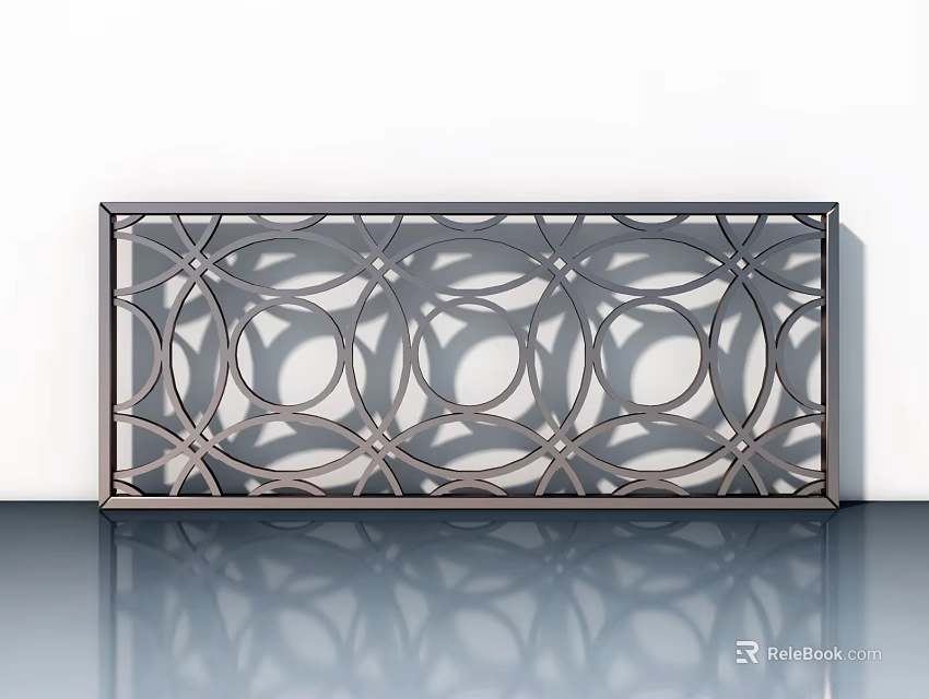Hinged Door Featuring Metal Frame Intricate Hollow Out Circular Geometric Patterns On White Wall 3d model 
