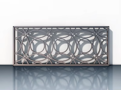 Hinged Door Featuring Metal Frame Intricate Hollow Out Circular Geometric Patterns On White Wall 3d model