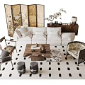 Classic Sofa Coffee Table Set With Decorative Screen And Accent Chairs 3d model