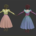 Elegant Pink Purple Vintage Dresses with White Lace Collar Belted Waist and A line Skirt