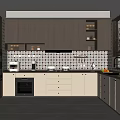 Modern Kitchen Interior With Dark Cabinets White Countertops Tile Backsplash Oven Microwave And Window