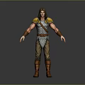 Man In Yellow Shoulder Armor Silver Scale Vest Brown Pants Boots And Arm Bracers