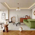 Middle Ancient Living Room Sofa Coffee Table Single Chair Ornaments Combination 3d model