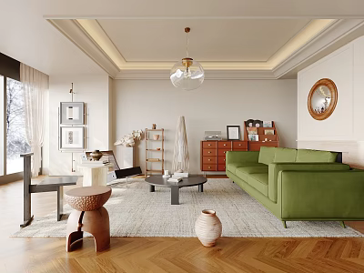 Middle Ancient Living Room Sofa Coffee Table Single Chair Ornaments Combination 3d model