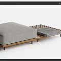 Outdoor Sofa with Wooden Frame and Gray Cushions on Slatted Base Including Side Table