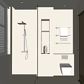 Modern Bathroom With Showerhead Built in Shelves Ambient Lighting Towel Rack And Wall Hung Toilet