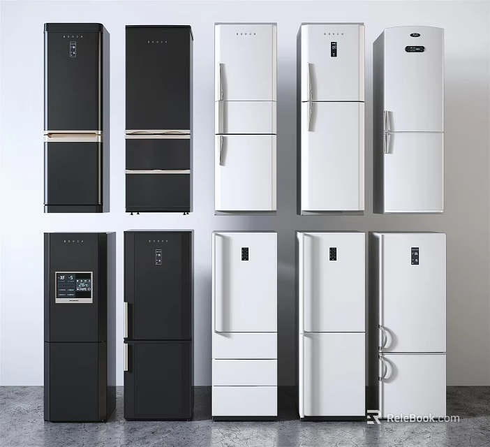 Various Black And White Refrigerators With Different Designs And Styles For Home Use 3d model 