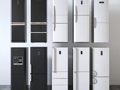 Various Black And White Refrigerators With Different Designs And Styles For Home Use 3d model