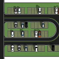 Organized Parking Lot Layout With Parked Cars Curved Driveway And Green Areas