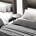Modern Double Bed With Grey Headboard White Grey Bedding And Small Nightstands