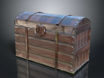 Vintage Wooden Chest With Metal Straps Rivets Decorative Lock And Wood Grain 3d model