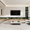 Modern Living and Dining Room Interior Design With Sofa Coffee Table And Wall Decor