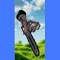 Powerful Red Black Chainsaw With Sharp Chain In Blue Sky Green Grass 3d model
