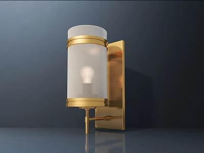 Modern Golden Wall Lamp With White Cylindrical Glass Lampshade Mounted On Wall 3d model