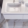 Modern White Bathroom Vanity With Lighted Mirror And Tall Side Cabinets 3d model