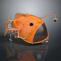 Unique Orange Fish Shaped Object Featuring Transparent Dome Lamp And Small Table Stand
