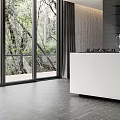 Modern Kitchen Interior Design With White Cabinets Black Wall Hanging Lights And Greenery View