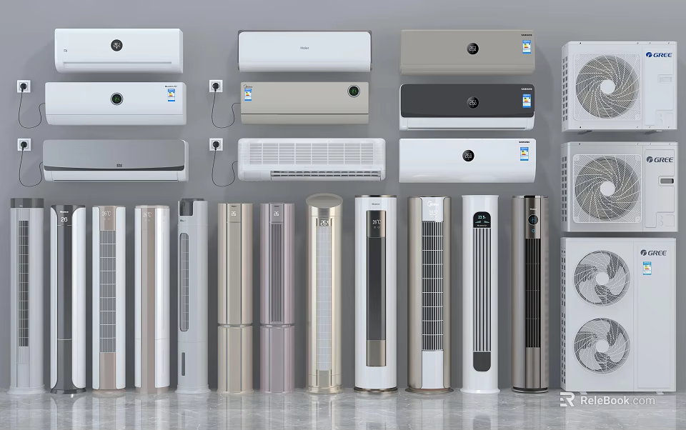 Assorted Air Conditioners and Fans with Modern Styles and Diverse Designs 3d model 