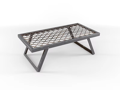 Modern Metal Rectangular Table With Grid Top And Geometric Legs Design 3d model