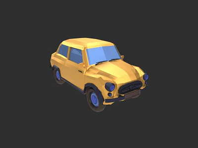 Yellow Low Poly Style Small Cartoon Car With Simple Design And Blue Windows 3d model