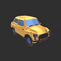 Yellow Low Poly Style Small Cartoon Car With Simple Design And Blue Windows